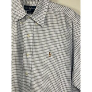 Ralph Lauren Blake Mens Medium Blue White Check Short Sleeve Button Down Shirt